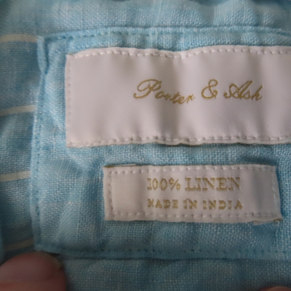 Porter and Ash Shirt Mens XL Blue 100% Linen Button Up Short Sleeve Casual - Picture 6 of 8
